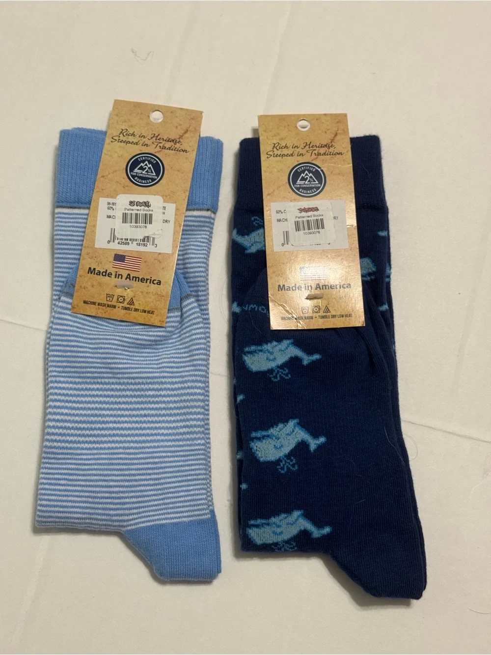 Brown Dog Hosiery Men's Patterned Crew Socks Set (Striped and Whale Print)